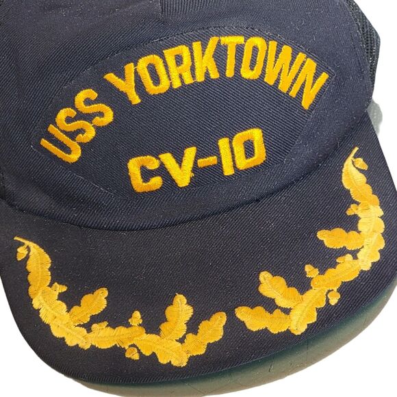 VTG 80s USS Yorktown CV-10 Hat US Navy Blue Gold Leaf Snapback Aircraft Carrier - Picture 3 of 11